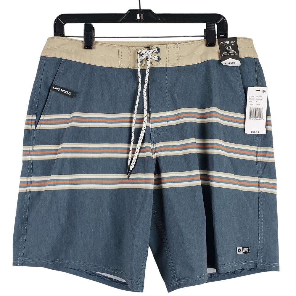 Salty Crew Men's Size 33 Essential Quick Dry Board Shorts Navy Beige Stripes New